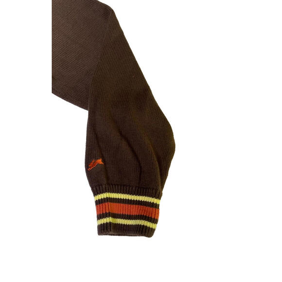 Vtg A Tiziano V-Neck Cotton Striped Colorblock Knit Sweater Mens XL Brown Orange - Picture 3 of 6